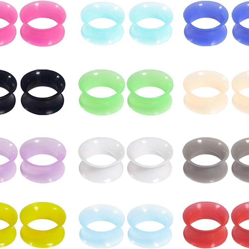 12 Pairs Soft Silicone Ear Gauges 0g 8mm Body Piercing Plugs for Women